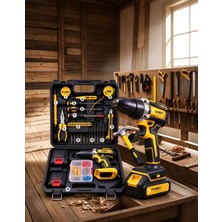 Sturdy 100 Parça Set Matkap 12V 1300MAH Darbeli Lion-Çift Akülü Metal Şanzuman Turbo Şarjlı Matkap Akülü Vidalama