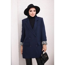 İmaj Butik Lacivert Kruvaze Yaka Garnili Düğmeli Blazer Ceket