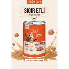Merry Yetişkin Kediler Için Sığır Etli Parça Etli Konserve Yaş Kedi Maması 400 G - 12 Adet