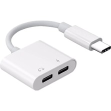 Cepsuar Type C To Kulaklık Hızlı Şarj Giriş Çevirici Çoklayıcı Çoğaltıcı Splitter Adaptör Beyaz