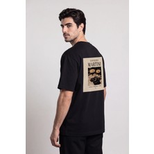 Black Nova Oversize Baskılı Unisex Tişört Espresso Martini Napkin Black Siyah