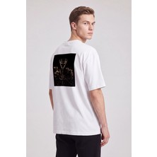 Black Nova Oversize Baskılı Unisex Tişört Dry Martini Beyaz