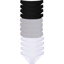 12 Adet Süper Eko Set Likralı Kadın Slip Külot Siyah Gri Beyaz