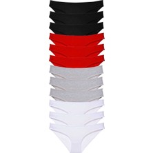 12 Adet Süper Eko Set Likralı Kadın Slip Külot Siyah Kırmızı Gri Beyaz