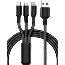 Cepsuar 3 In 1 Hızlı Şarj Özellikli Sağlam Kaliteli Şaj Kablosu Lightning Type C Micro Siyah