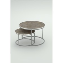 Gümüş Metal Orta Sehpa Gordion Gri 2'li
