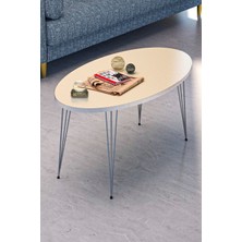 Gümüş Tel Oval Sehpa Krem Bej