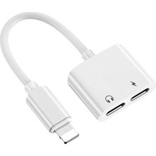 Cepsuar iPhone Uyumlu Çift Lightning Kulaklık ve Şarj Çoğaltıcı Splitter Beyaz