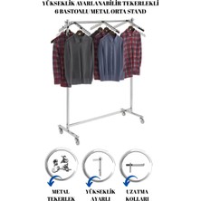 Maison Luré 6 Adet Askılı Yüksek Kalite Tekerlekli Krom Kaplama Metal Orta Stand Askılık
