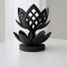 3D Baskı Lotus Çiçeği Mumluk - Dekoratif Tealight Mumluk-Siyah