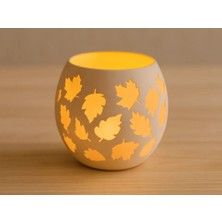 3D Baskı Yaprak Desenli Tealight Mumluk Sonbahar Yaprakları Kabartmalı Dekoratif Şamdan Masa Süsü