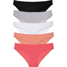 5 Adet Süper Eko Set Likralı Kadın Slip Külot Siyah Gri Beyaz Pudra Fuşya