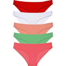 5 Adet Süper Eko Set Likralı Kadın Slip Külot Kırmızı Beyaz Pudra Yeşil Fuşya Mudanis