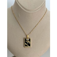 Laris Accessories Taşlı Sonsuzluk Siyah Tarot Gold Çelik Kolye