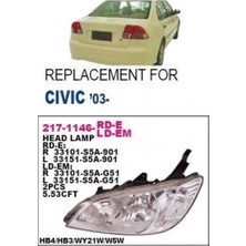 Depo Honda Civic Sedan 2003-2005 Far Elektrikli Sol (Oem NO:33151S5AG51)