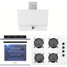 Luxell 88 Lt Plus Beyaz Cam Ankastre Set Yüksek Performanslı Doğalgazlı Ocak ve Davlumbaz