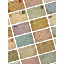 Henno 48’li Kartpostal, Mektup ve Vintage Evrak Temalı 9x5,5 cm Pul Sticker Seti | Journal ve Kolaj Için