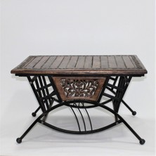 Otantik Çarşı Eskitme Ahşap Ferforje Dikdörtgen Sehpa 76X50X46 Cm. KNA251