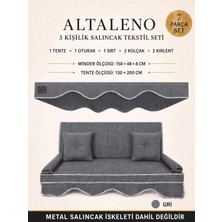 Zish Home ALTALENO Gri 3 Kişilik 150×48 cm Süngerli Bahçe Balkon Salıncak Minderi | Yıkanabilir Kılıflı, Tenteli Keten Kumaş Tekstil Seti | 24 DNS 8 cm Orta Sert Sünger