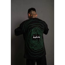 Ayessa Erkek Bisiklet Yakalı Sırt Baskılı Oversize T-Shirt - Siyah