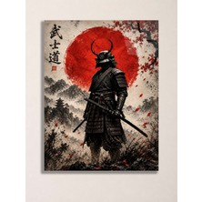 North Whiskers Japon Samuray Temalı Metal Tablo - Kırmızı Güneş Savaşçı Duvar Dekoru, Metal Poster Wall Art