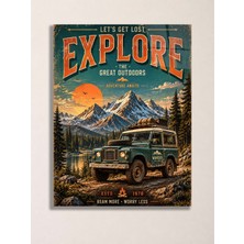 North Whiskers Vintage Off Road Araç ve Dağ Temalı Metal Tablo - Outdoor Macera Duvar Dekoru, Metal Poster Wall Art