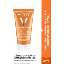 Vichy Capital Soleil SPF50+ Güneş Koruyucu Krem Kuru Ciltler İçin Pürüzsüz Görünüm Sağlar 50 ml