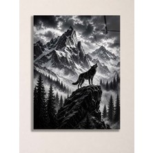 North Whiskers Kurt ve Dağ Manzaralı Metal Tablo - Siyah Beyaz Vahşi Doğa Duvar Dekoru, Metal Poster Wall Art