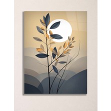 North Whiskers Minimalist Botanik ve Ay Temalı Metal Tablo - Modern Duvar Dekoru, Metal Poster Wall Art