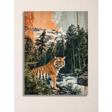 North Whiskers Kaplan ve Dağ Manzaralı Metal Tablo - Vahşi Doğa Duvar Dekoru, Metal Poster Wall Art