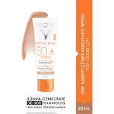 Vichy Capital Soleil SPF50+ leke karşıtı güneş kremi, tüm cilt tiplerinde yüksek koruma ve bakım sağlar