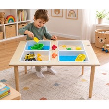 Ahşap Kum ve Su Masası – 4 Bölmeli Duyu Masası