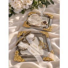 Zarif Souvenirs Kişiye Özel Söz Nişan Tepsisi | Isimli Kahve Sunum Seti | Gelin Damat Kahvesi Gold Detaylı Çelik Tepsi