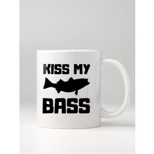 North Whiskers Balık Tutkunlarına Özel Kiss My Bass Esprili Beyaz Kupa Bardak - 330 ml