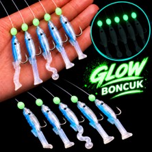 Ea Genset Silikon Balıklı Çapari 3.5 cm (2 Adet) Silikon At Çek Takımı Mavi Fosforlu Glow Boncuklu