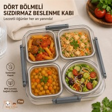 Maison Luré Sosluklu 4 Bölmeli Sızdırmaz Kapaklı Gıdaya Uygun Plastik Yemek Kabı Saklama Kabı