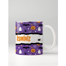 North Whiskers Mor Halloween Konseptli Porselen Çay Kahve Kupası - Kişiselleştirilebilir İsme Özel Kupa Bardak
