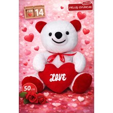 Loselya Sevgililer Günü Peluş Oyuncak Hediyelik Kırmızı Love Kalpli Beyaz Peluş Ayıcık 50 cm