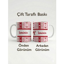 North Whiskers Kişiselleştirilebilir İsme Özel Beyaz Kupa Bardak - Kalp ve Kurdele Tasarımlı Hediyelik (330 ML)
