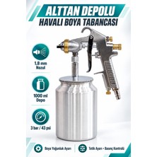 SCHUTZENGER Alttan Depolu Havalı Boya Tabancası 1,8 mm Nozul 1000 ml Metal Depo Ayarlanabilir Püskürtme KT-7010