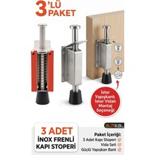 ALMITAL 3 ADET Paslanmaz Basmalı Kapı Stoperi - Freni -  (Yapışkanlı veya Vidalı) Inox Kapı Sabitleyici Tutucu