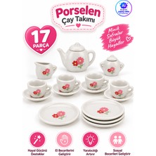 Yıldırım Oyuncak 17 Parça Porselen Çay Takımı Çocuk Evcilik Oyun Seti - Demlik Fincan Tabak Şekerlik Sütlük Aksesuarlı Set
