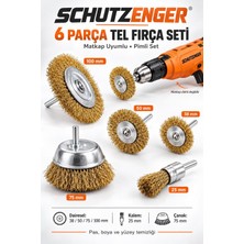 SCHUTZENGER 6 Parça Matkap Uyumlu Pimli Tel Fırça Seti – Dairesel, Çanak ve Kalem Fırça, Pas ve Boya Temizleme