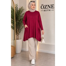 Özne Butik Büyük Beden Cep Detaylı A Kesim Pamuklu Likralı Penye Tunik