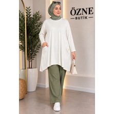Özne Butik Büyük Beden Cep Detaylı A Kesim Pamuklu Likralı Penye Tunik