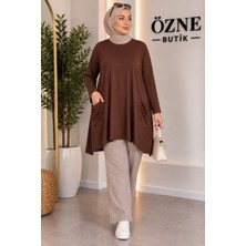 Özne Butik Büyük Beden Cep Detaylı A Kesim Pamuklu Likralı Penye Tunik
