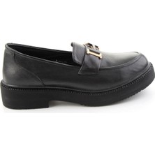 Bambi Siyah Hakiki Deri Kadın Loafer Ayakkabı K01821160103