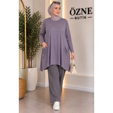 Özne Butik Büyük Beden Cep Detaylı A Kesim Pamuklu Likralı Penye Tunik