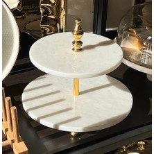 Onedekor Marblas Gerçek Mermer Lüks Katlı Kurabiyelik Gold Beyaz