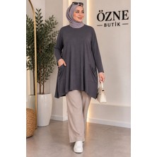 Özne Butik Büyük Beden Cep Detaylı A Kesim Pamuklu Likralı Penye Tunik